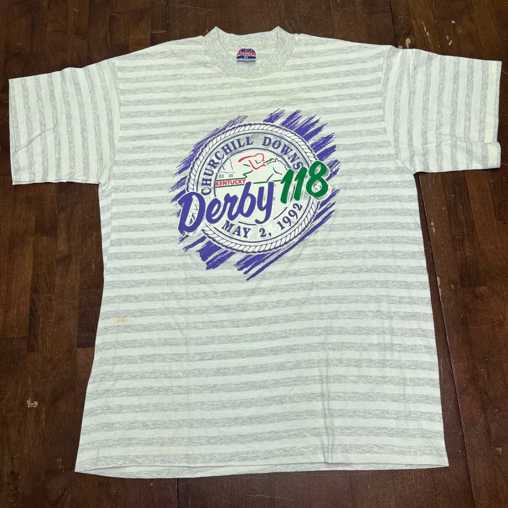 Vtg 92 Trench Ultra Kentucky Derby 118 TShirt Mens XL Striped Single Stitch USA